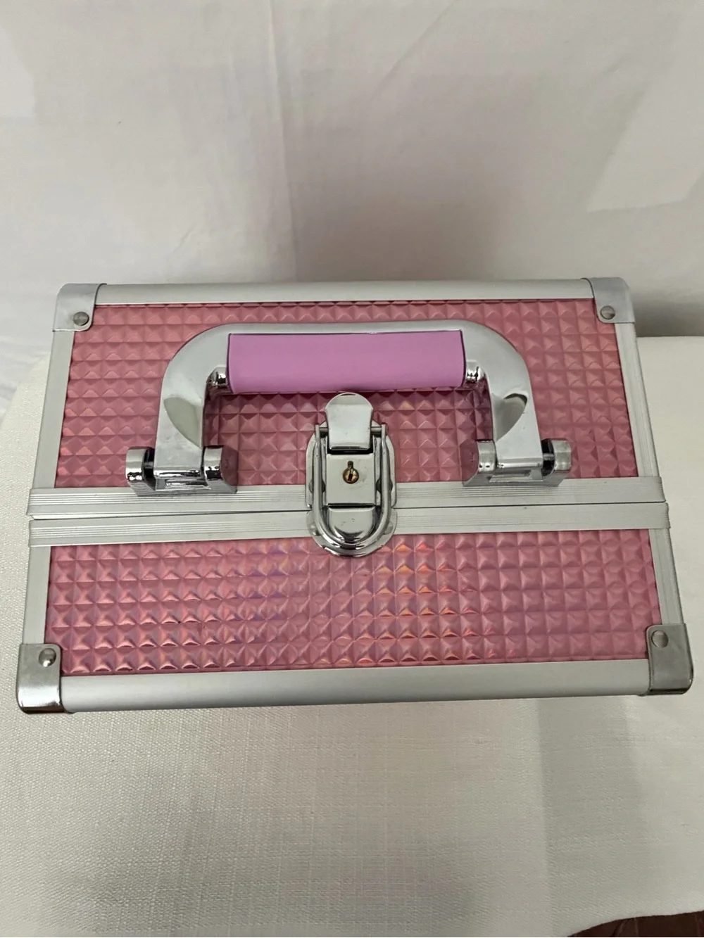 Joligrace Pink Holographic Makeup Train Case with Mirror (F269)